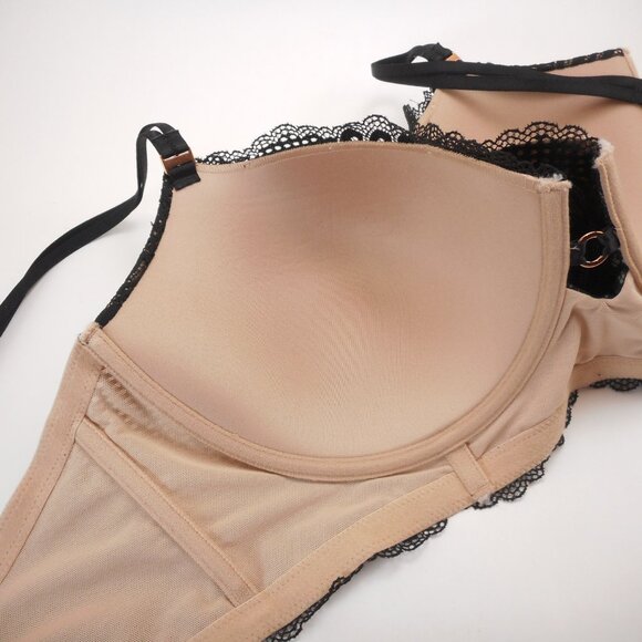 Aerie Bra sz 38DD Real Power Balconette Underwire Black Tan Lace Lightly Padded - Picture 5 of 14